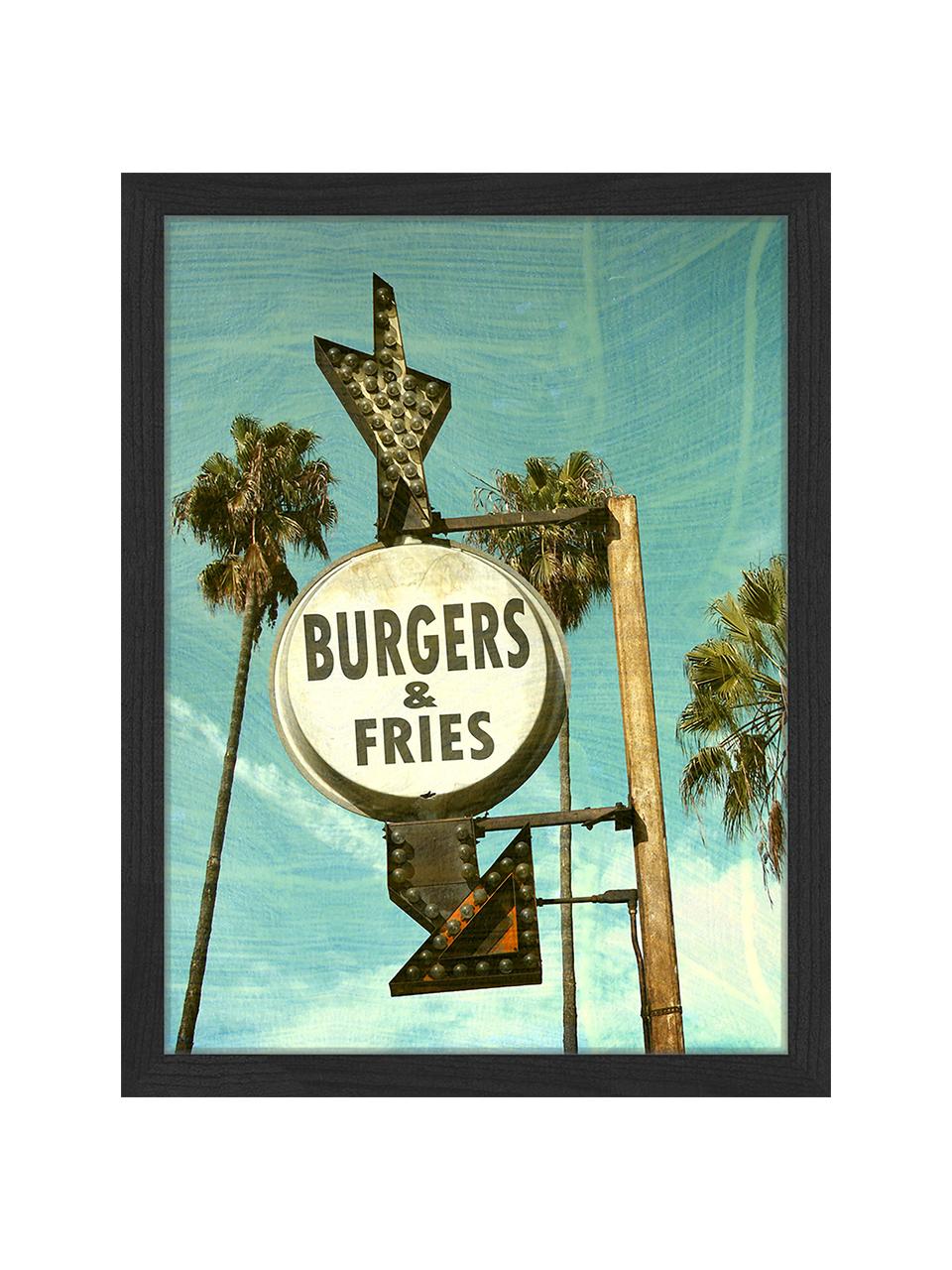 Ingelijste digitale print Burgers And Fries, Afbeelding: digitale print op papier,, Lijst: gelakt hout, Multicolour, B 33 cm x H 43 cm