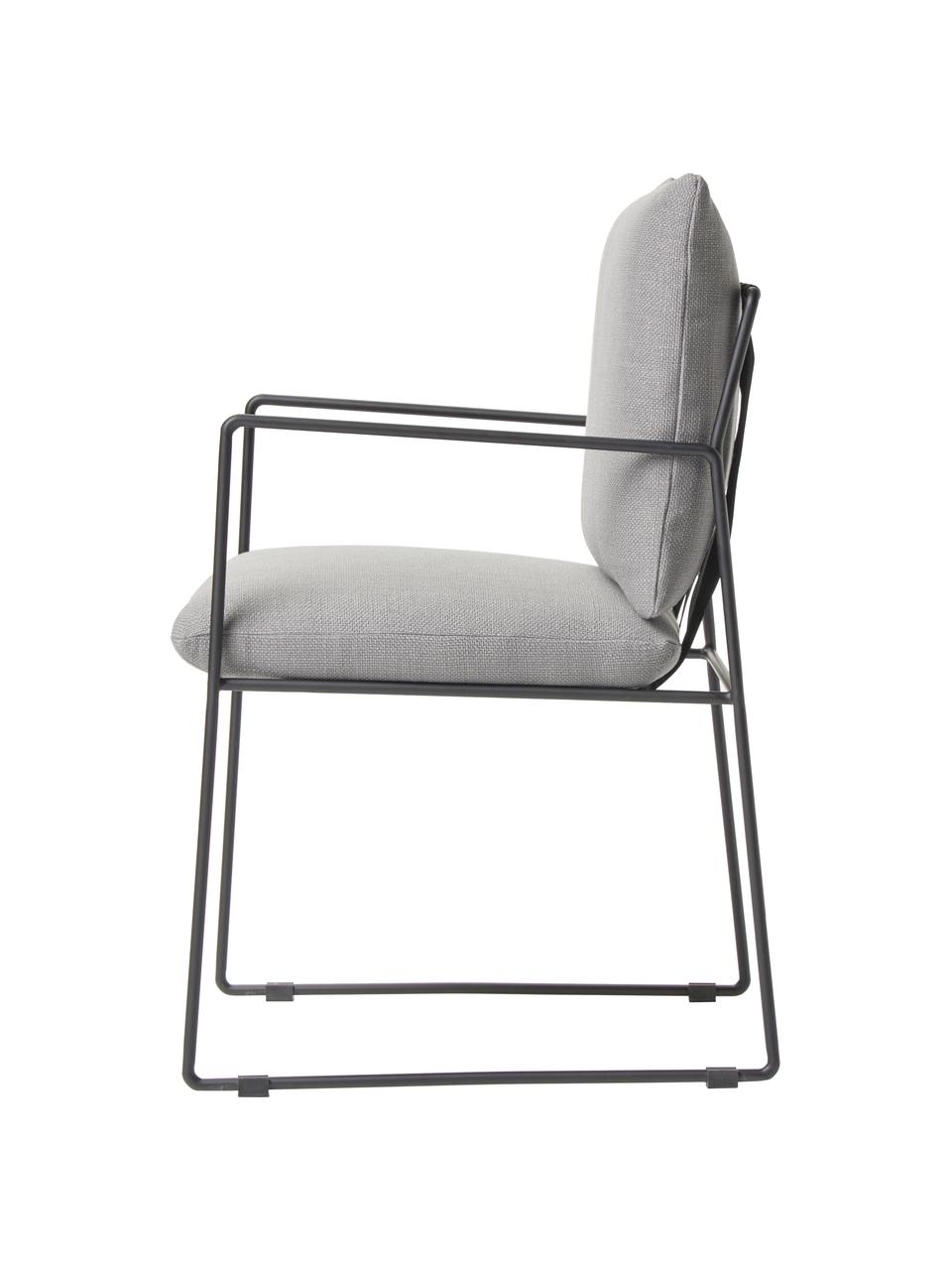 Chaise rembourrée en métal Wayne, Tissu gris, larg. 54 x prof. 58 cm