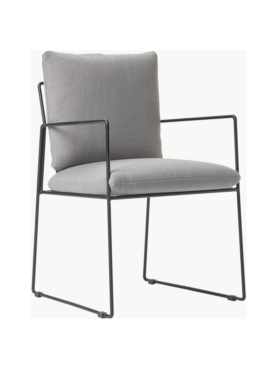 Gestoffeerde stoel Wayne, Bekleding: 80% polyester 20% linnen , Frame: gepoedercoat metaal, Geweven stof grijs, B 54 x D 52 cm