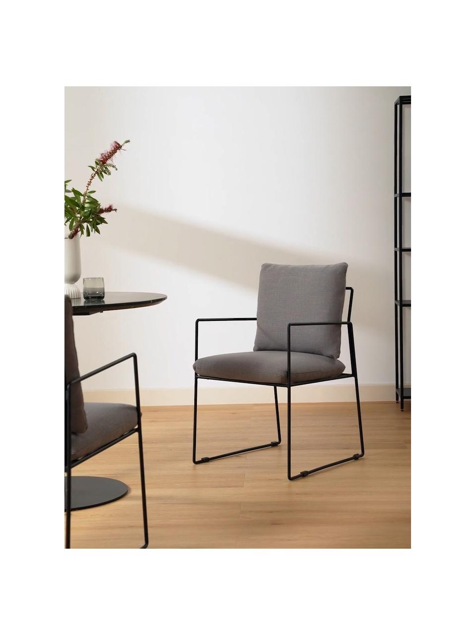 Gestoffeerde stoel Wayne, Bekleding: 80% polyester 20% linnen , Frame: gepoedercoat metaal, Geweven stof grijs, B 54 x D 52 cm