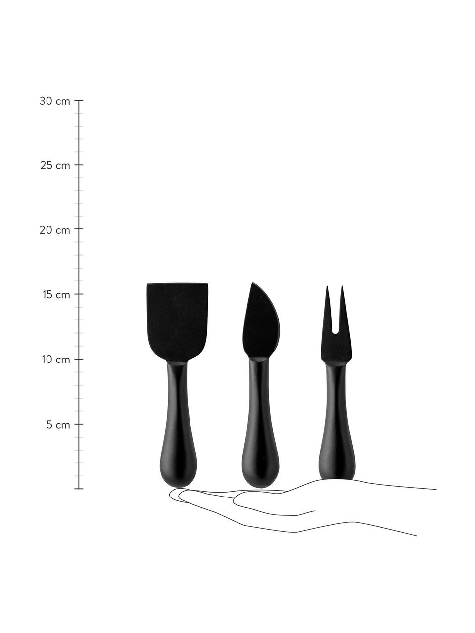 Set de cuchillos para quesos Evalda, 3 pzas., Cuchillo: acero inoxidable 14/1, pi, Bolsa: lona, Negro, Set de diferentes tamaños