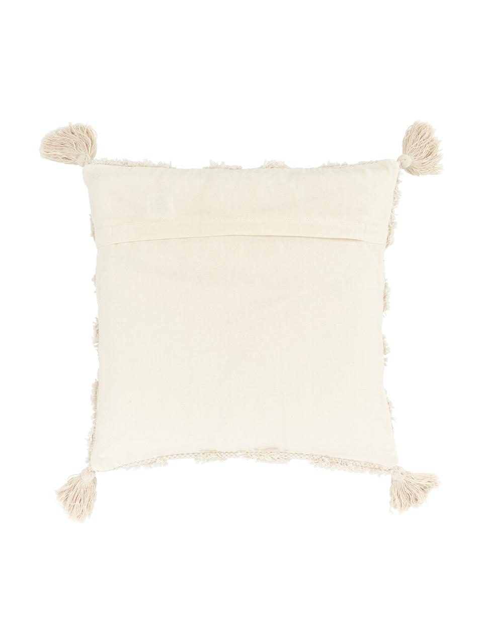 Kissenhülle Karina mit dekorativer Verzierung und Quasten, 100% Baumwolle, Beige, B 45 x L 45 cm