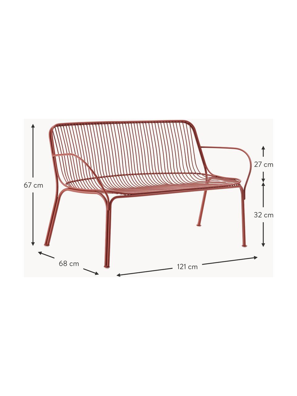 Banc de jardin Hiray, Acier galvanisé, laqué, Rouge rouille, larg. 121 x prof. 68 cm