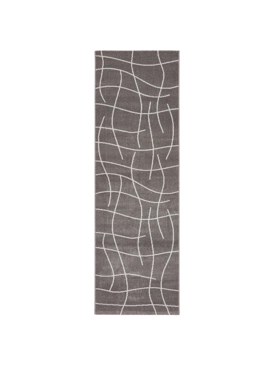 Tapis d'extérieur gris foncé Lillyan, 100 % polypropylène, Gris foncé, couleur crème, larg. 80 x long. 250 cm