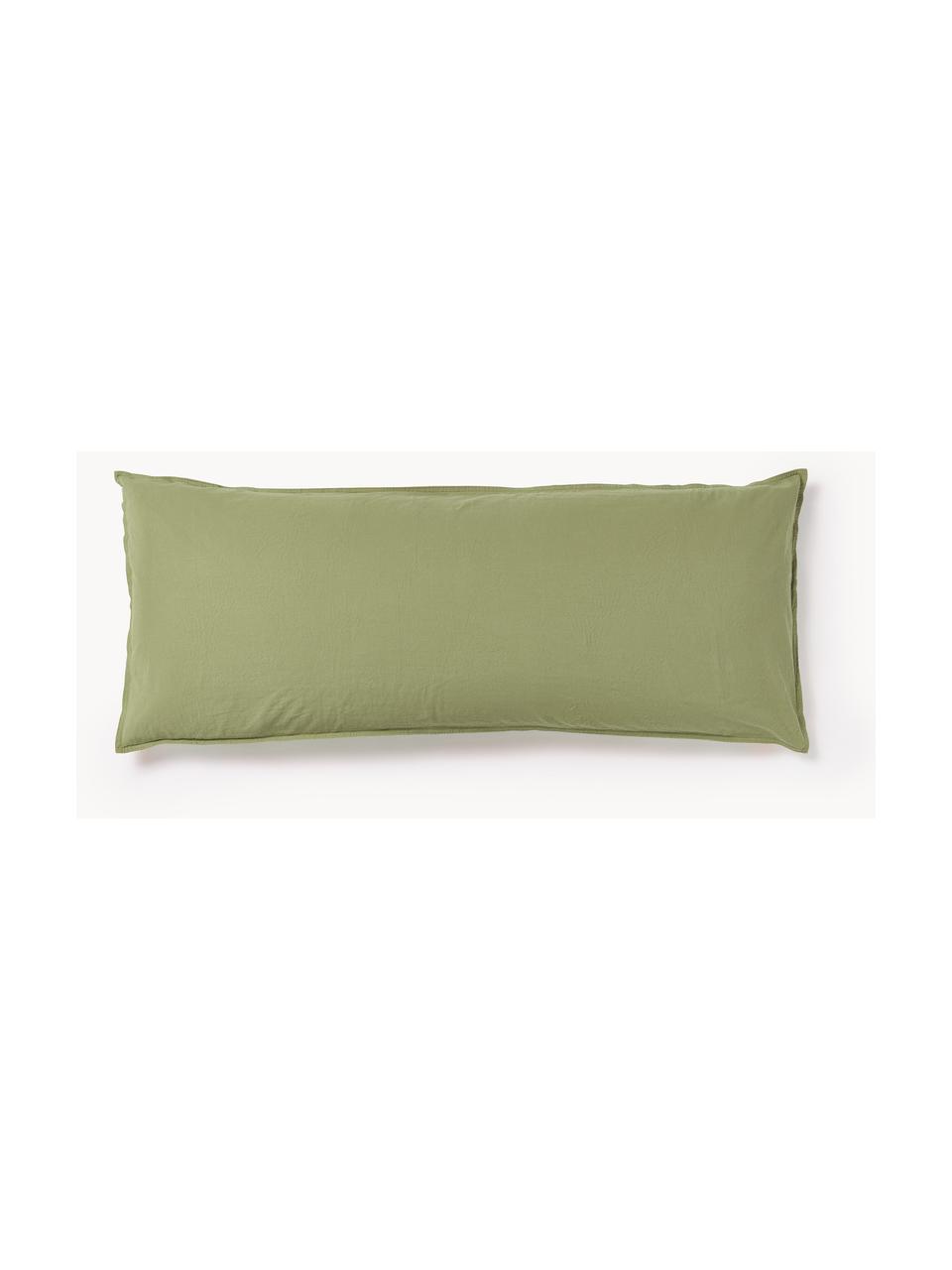 Funda de almohada de percal lavado Debbie, Verde oliva, An 45 x L 110 cm