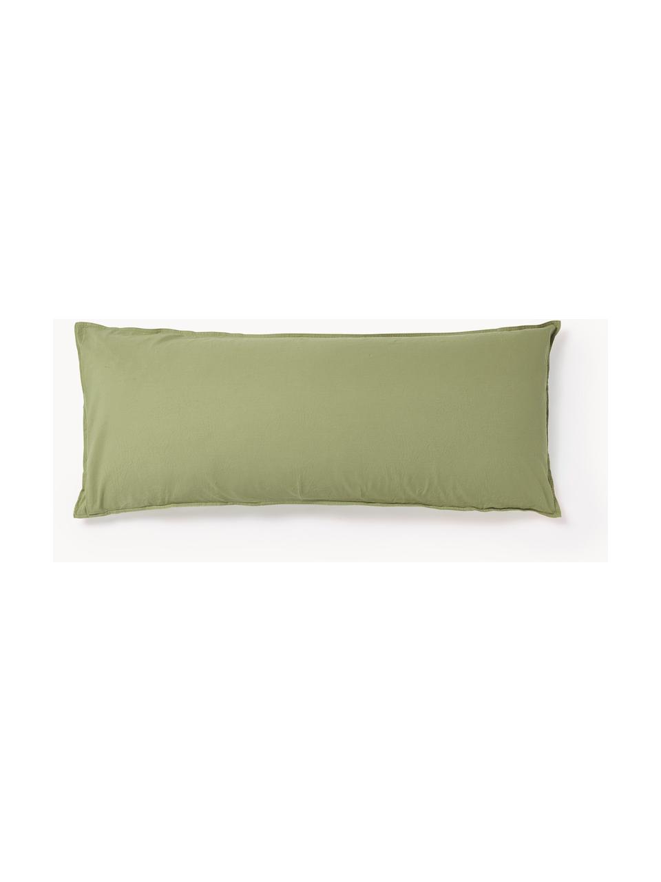 Funda de almohada de percal lavado Debbie, Verde oliva, An 45 x L 110 cm