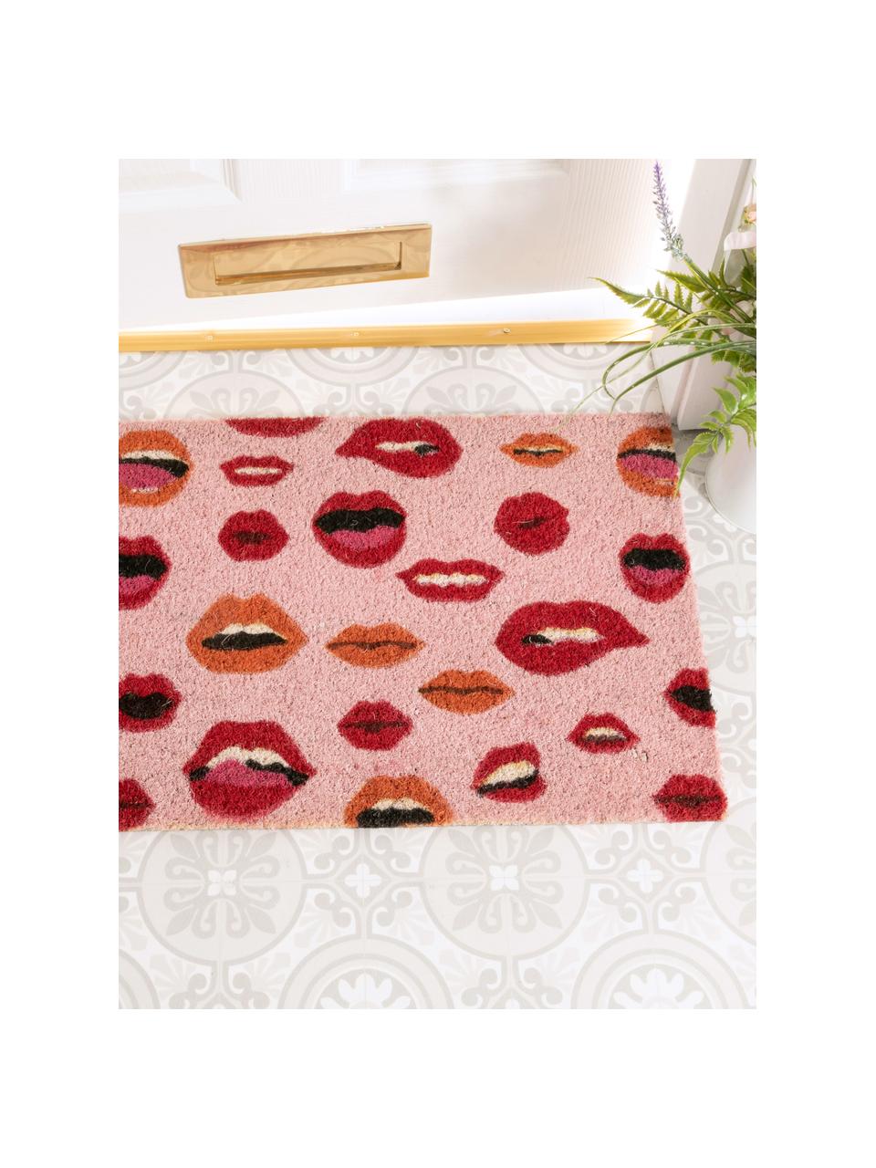 Felpudo Lips, Parte superior: fibras de coco, Parte trasera: PVC, Tonos rojos, An 45 x L 75 cm