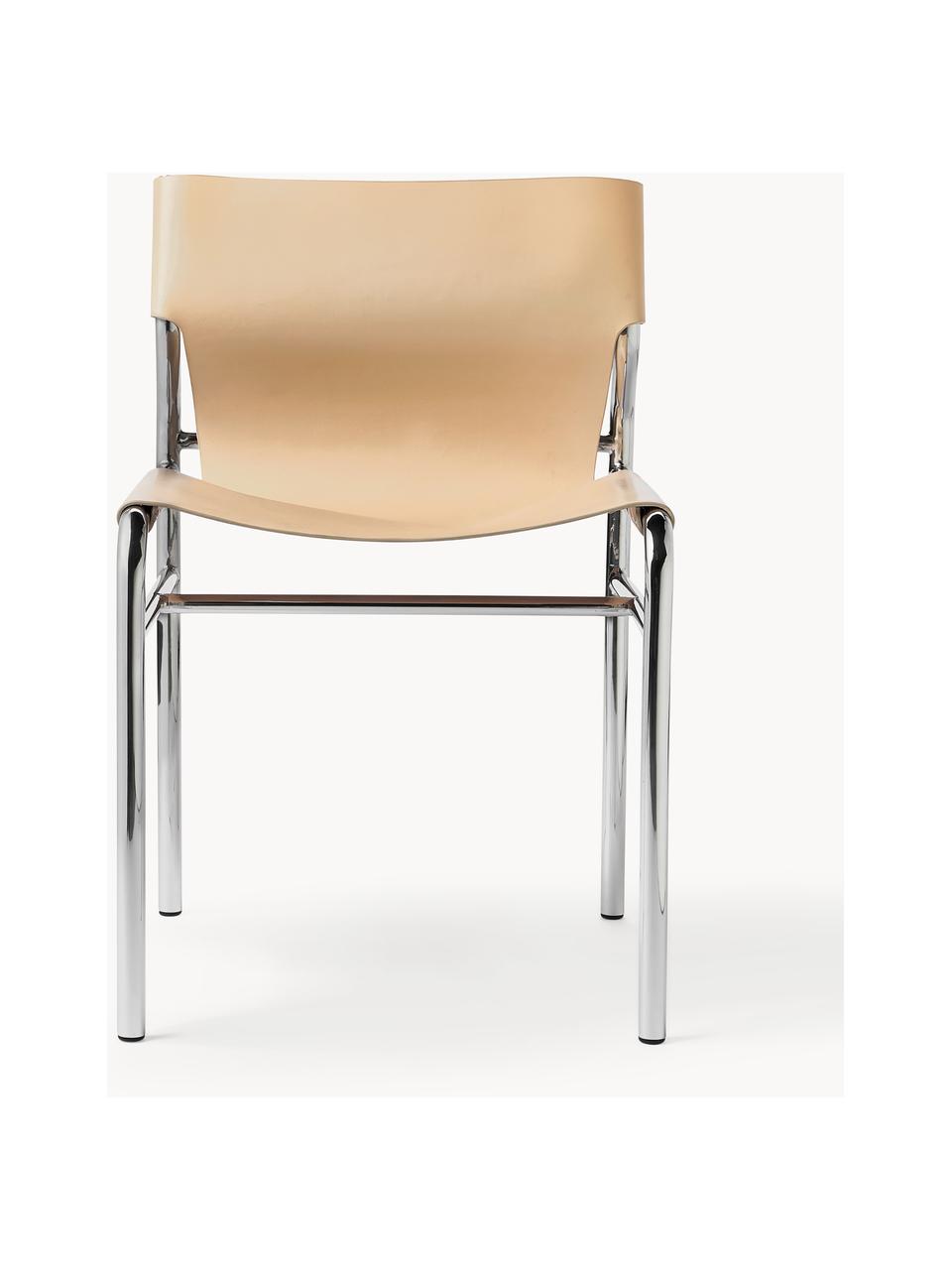 Krzesło ze skóry Haku, Tapicerka: skóra, Nogi: metal, błyszczący, Jasny beżowy, S 50 x G 53 cm