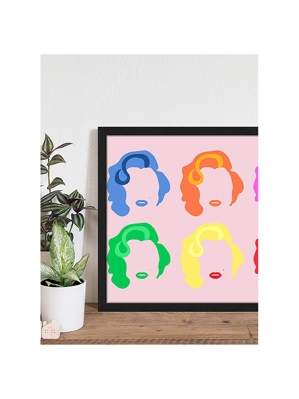 Ingelijste digitale print Marilyn Pop Art, Afbeelding: digitale print op papier,, Lijst: gelakt hout, Multicolour, B 53 cm x H 43 cm