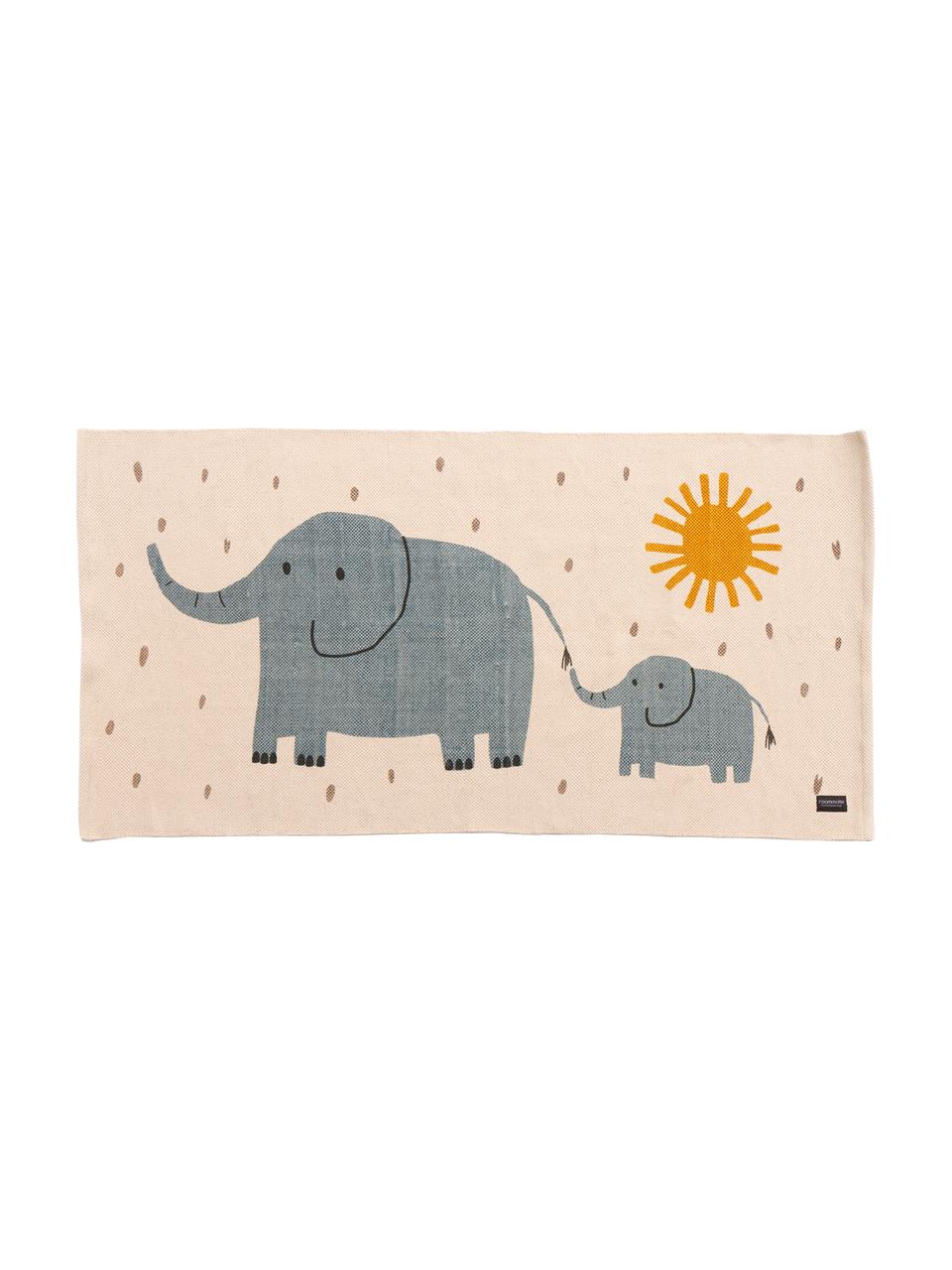 Tappeto in cotone con elefanti Elephant, Cotone, Bianco spezzato, Larg. 70 x Lung. 140 cm