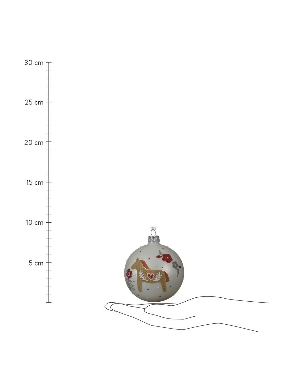 Boules de Noël Horses, Ø 8 cm, 2 élém., Rouge, blanc, beige, Ø 8 x haut. 8 cm