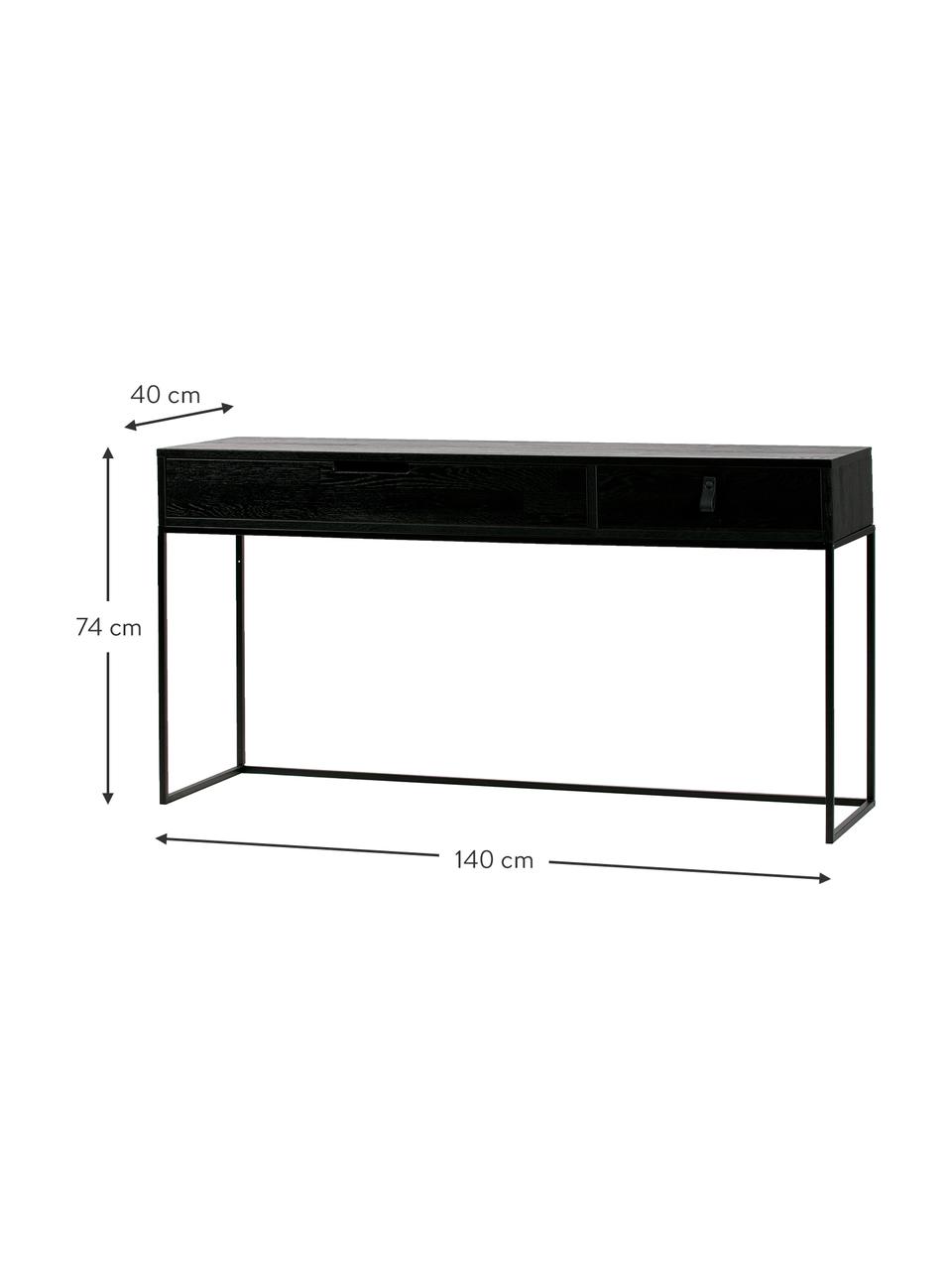 Konsole Silas, Korpus: Eichenholz, gebürstet und, Gestell: Metall, lackiert, Schwarz, B 140 x T 40 cm