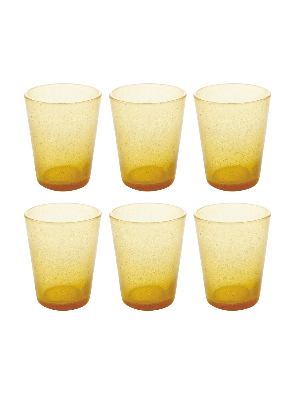 Mondgeblazen waterglazen Cancun met luchtholten, 6 stuks, Mondgeblazen glas, Geel, Ø 9 x H 10 cm, 330 ml