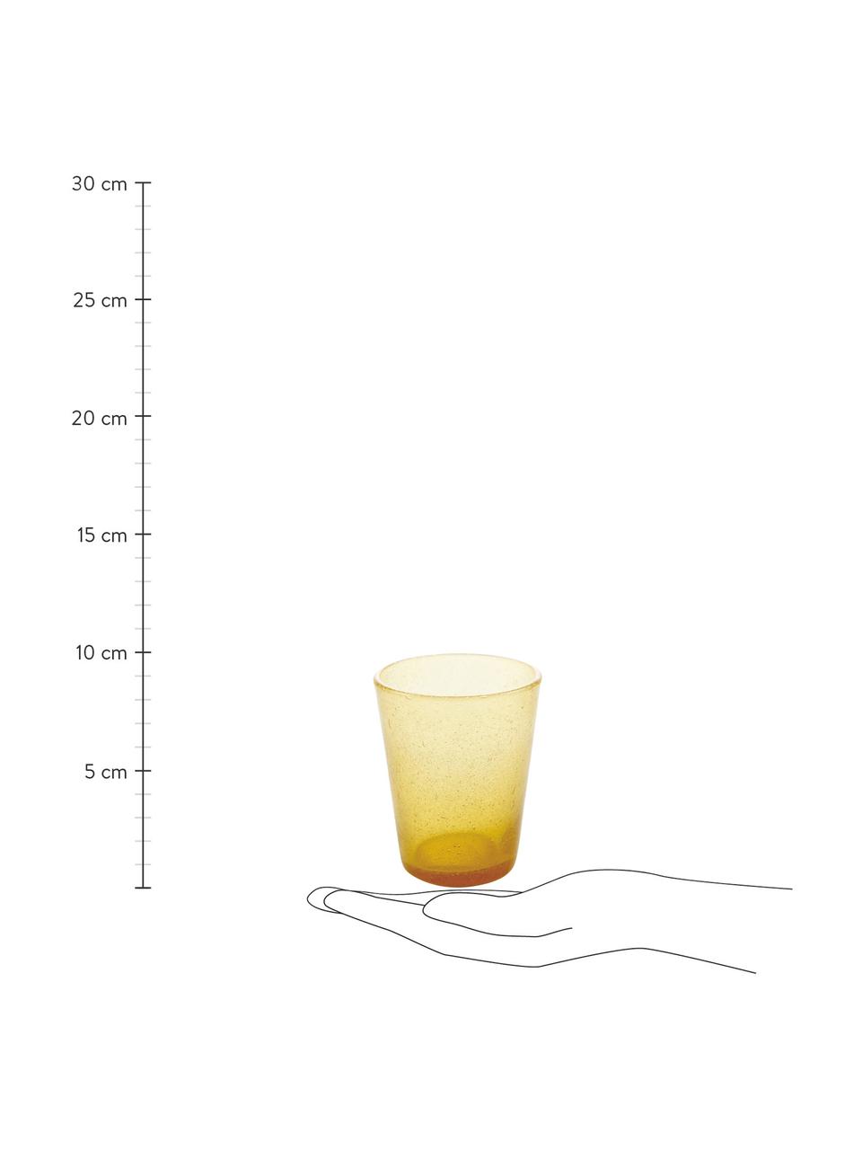 Ručně foukaná sklenice se vzduchovými bublinam Cancun, 6 ks, Foukané sklo, Žlutá, Ø 9 cm, V 10 cm, 330 ml