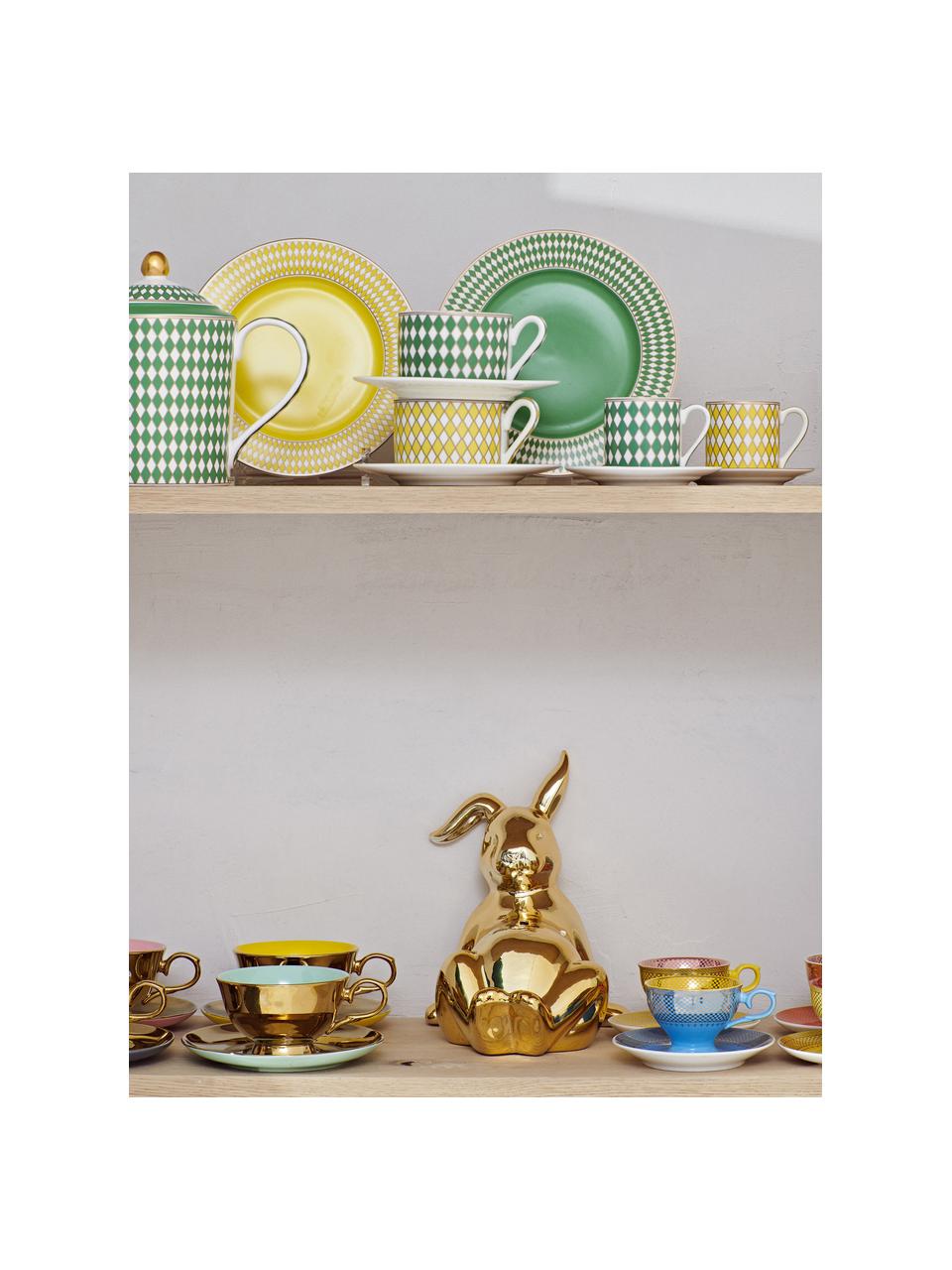 Set de tazas de café con platito Chess, 4 uds., Porcelana esmaltado, Amarillo, verde, Off White, Ø 9 x Al 6 cm, 200 ml