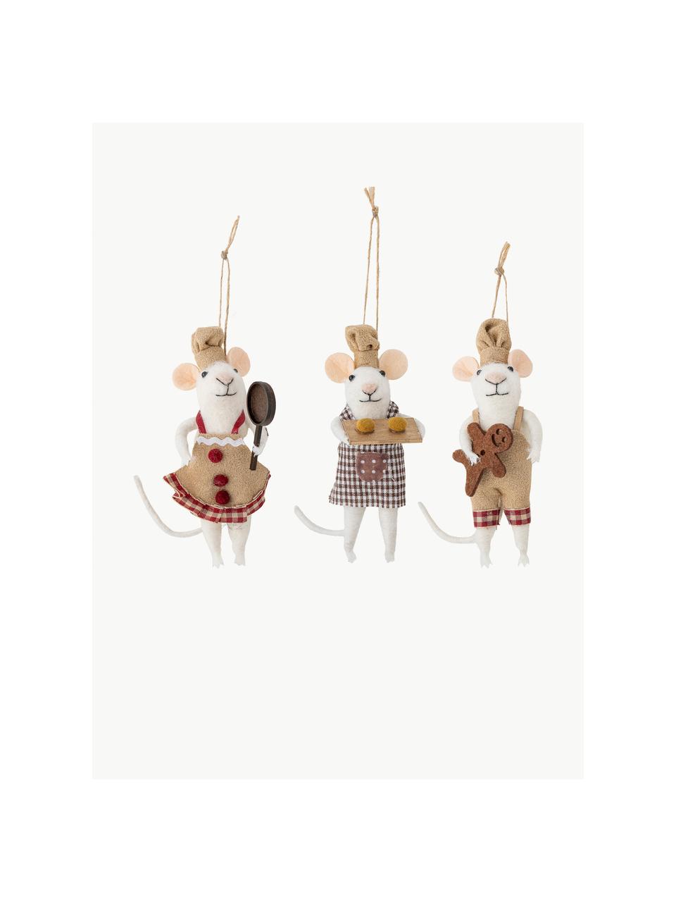 Weihnachtsbaumanhänger Peo, 3er-Set, Wolle, Beige- und Brauntöne, Weiss, B 5 x H 13 cm