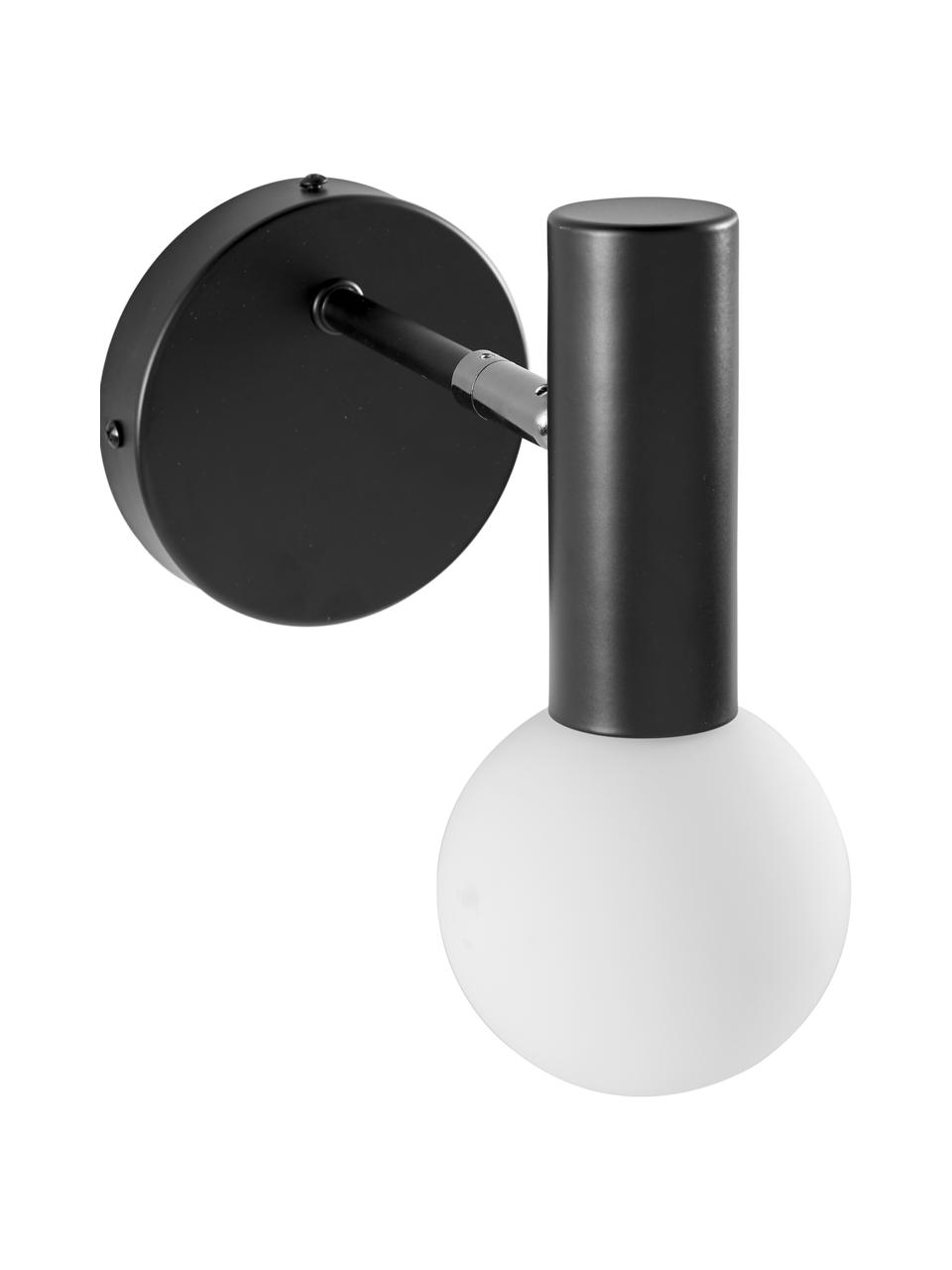 Aplique orientable de vidrio Wilson, Pantalla: vidrio opalino, Fijación: metal con pintura en polv, Blanco, negro, F 22 x Al 22 cm