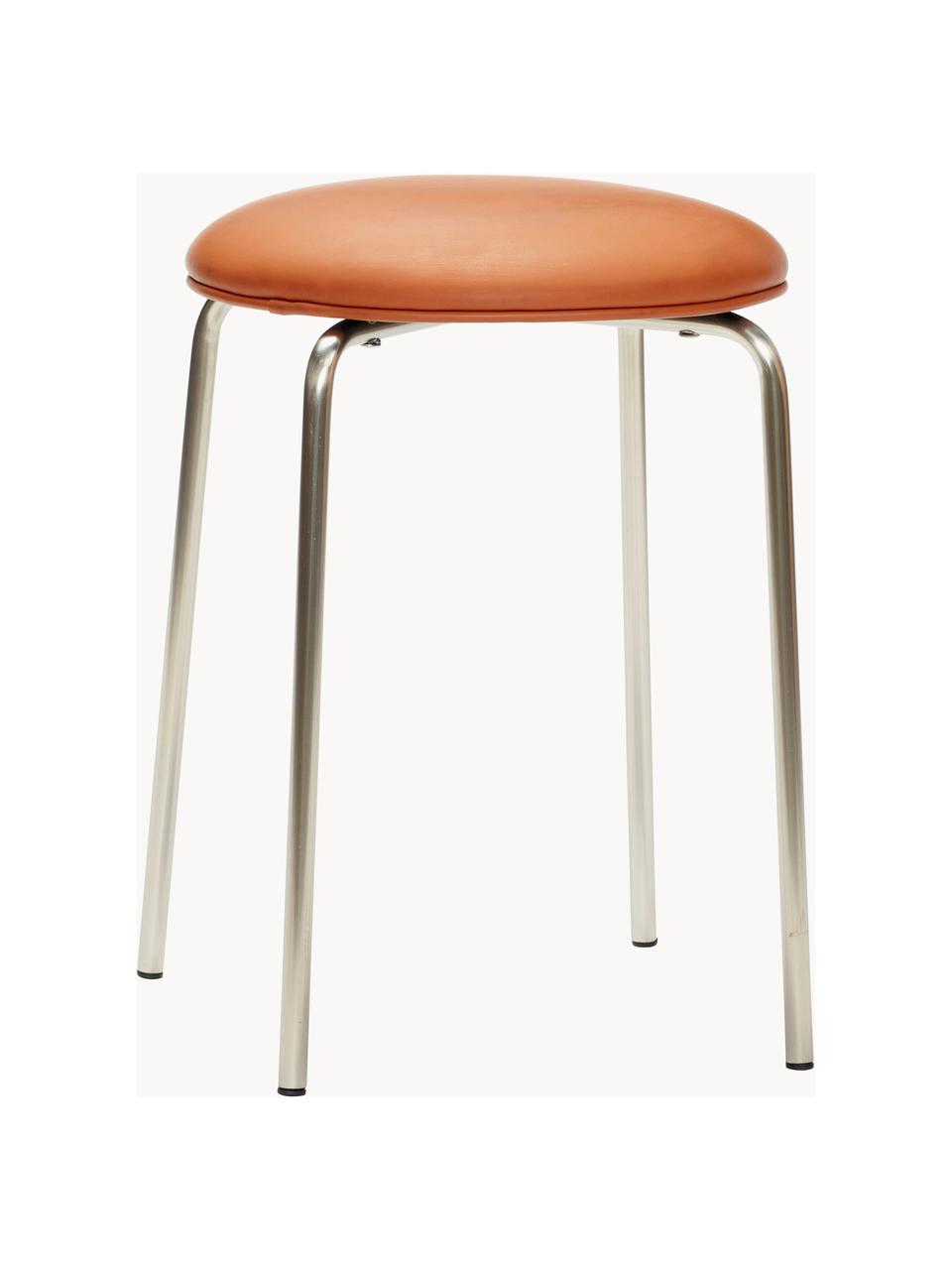 Tabouret en cuir synthétique Stack, Cuir synthétique terracotta, argenté, Ø 35 x haut. 43 cm