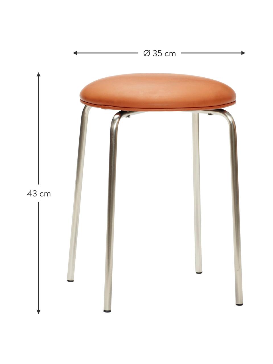 Zitkruk Stack uit kunstleer, Bekleding: kunstleer Met 40.000 schu, Poten: gecoat metaal, Kunstleer terracotta, zilverkleurig, Ø 35 x H 43 cm