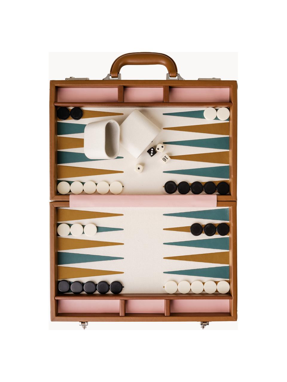 Podróżny komplet do gry w Backgammon Travel, Tapicerka: 100% skóra ekologiczna, Złamana biel, ciemny brązowy, S 24 x D 40 cm