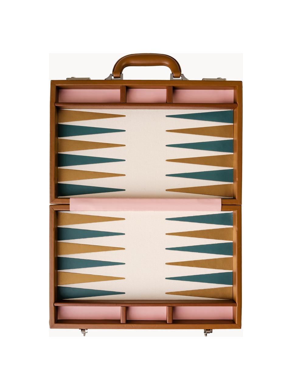 Podróżny komplet do gry w Backgammon Travel, Tapicerka: 100% skóra ekologiczna, Złamana biel, ciemny brązowy, S 24 x D 40 cm