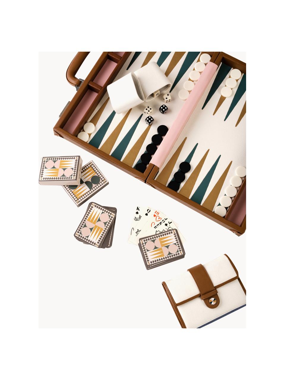 Backgammon-Set Travel, Bezug: 100 % veganes Leder, Off White, Dunkelbraun, B 24 x L 40 cm