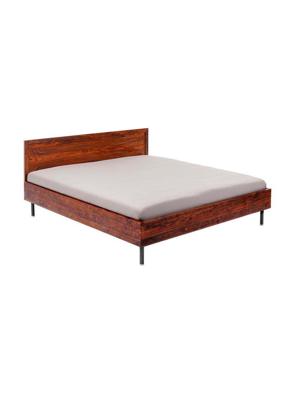 Houten bed Ravello, Frame: massief sheesham hout, ge, Poten: gepoedercoat staal, Bruin, 160 x 200 cm