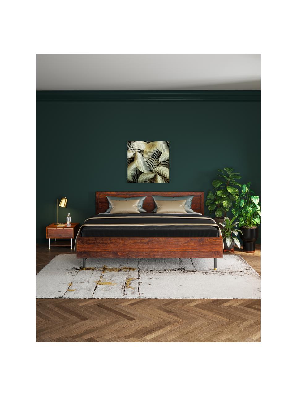 Houten bed Ravello, Frame: massief sheesham hout, ge, Poten: gepoedercoat staal, Bruin, 160 x 200 cm