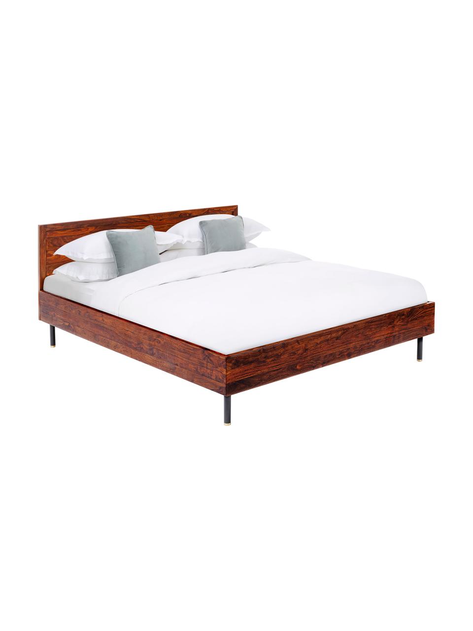 Houten bed Ravello, Frame: massief sheesham hout, ge, Poten: gepoedercoat staal, Bruin, 160 x 200 cm