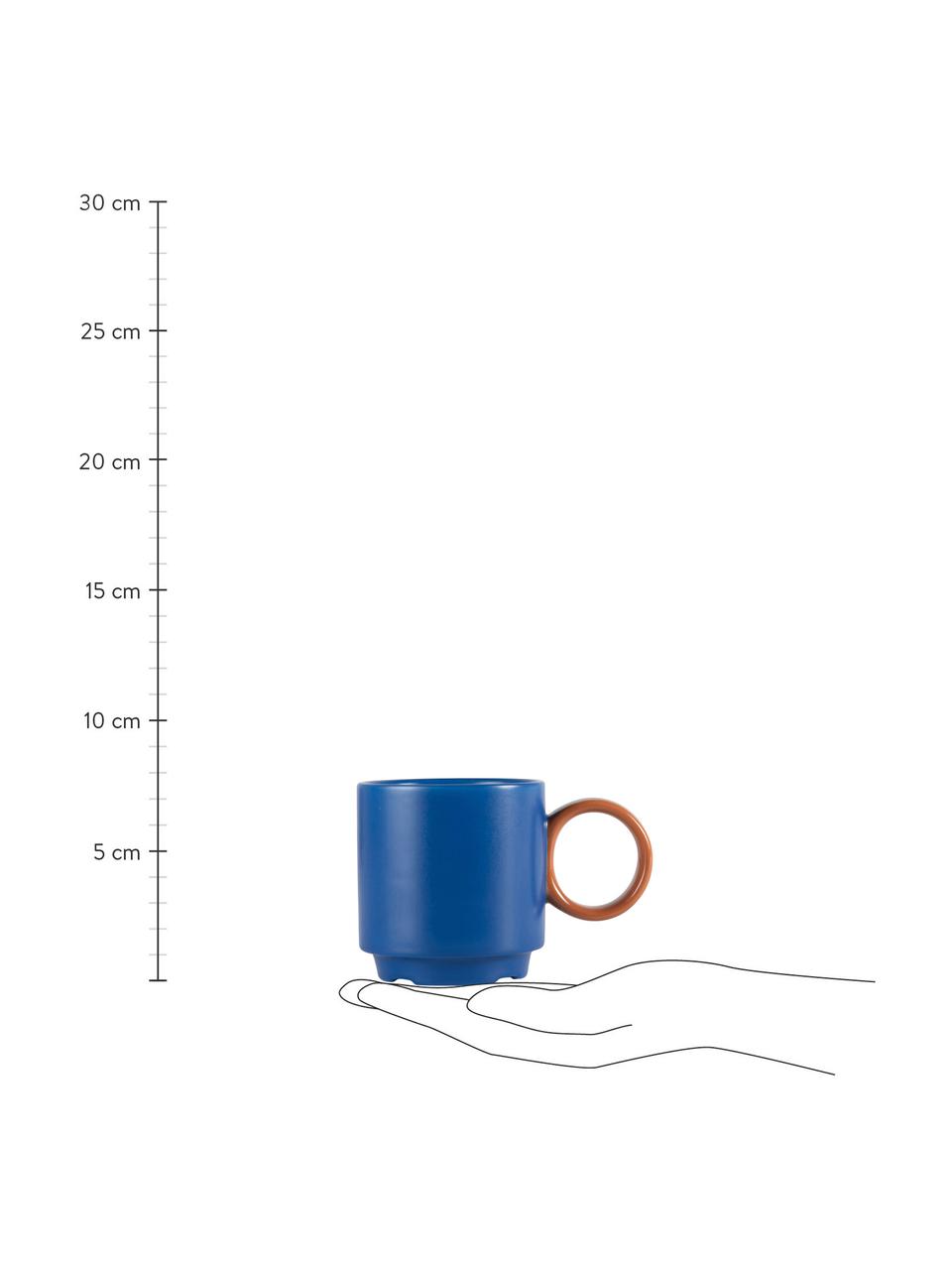Porzellan-Tassen Noor, 2 Stück, Porzellan, Blau, Braun, Ø 8 x H 8 cm, 250 ml