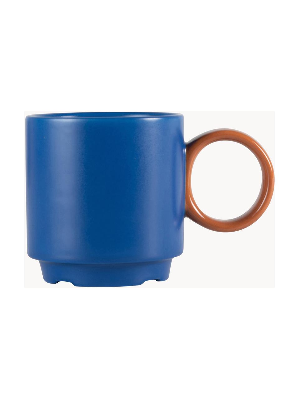 Porseleinen mokken Noor in blauw/bruin, 2 stuks, Porselein, Blauw, bruin, Ø 8 x H 8 cm, 250 ml