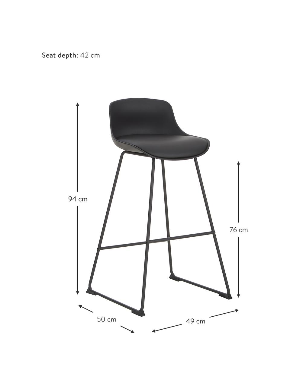 Barová židle z imitace kůže Tina, 2 ks, Černá, Š 49 cm, V 94 cm