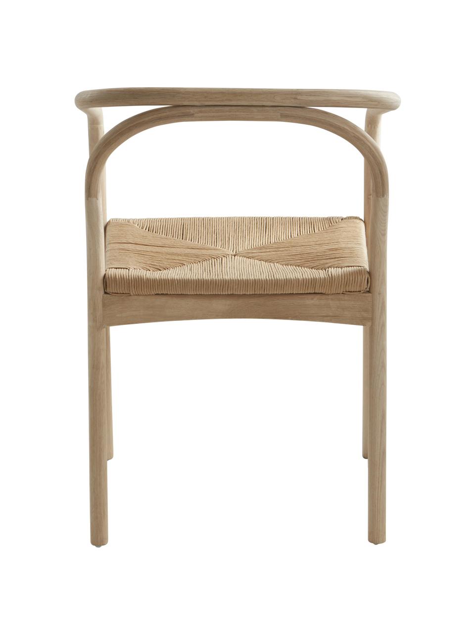 Eikenhouten fauteuil Lidingo met geweven koord, Frame: wit gekalkt eikenhout, Zitvlak: vlechtwerk, Beige, B 54 x D 56 cm