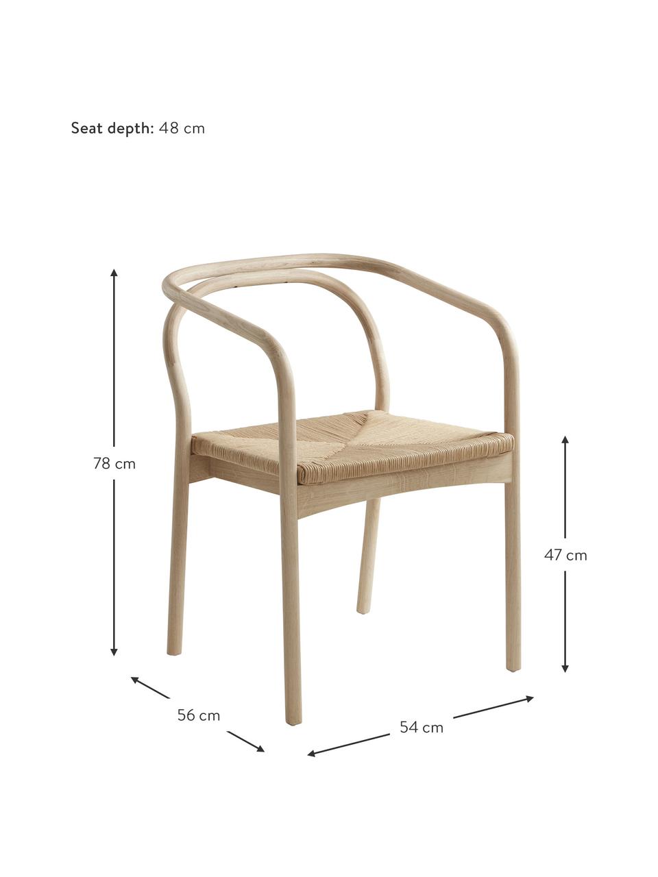 Krzesło z drewna z podłokietnikami i splotem Lidingo, Beżowy, S 54 x G 56 cm