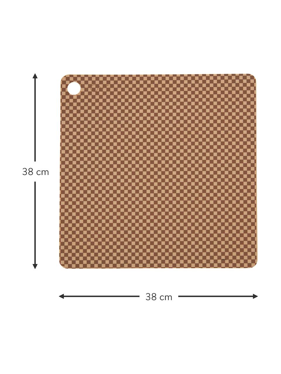 Placemats Checker, 2 stuks, Siliconen, Caramelkleurig, beige, B 38 x L 38 cm