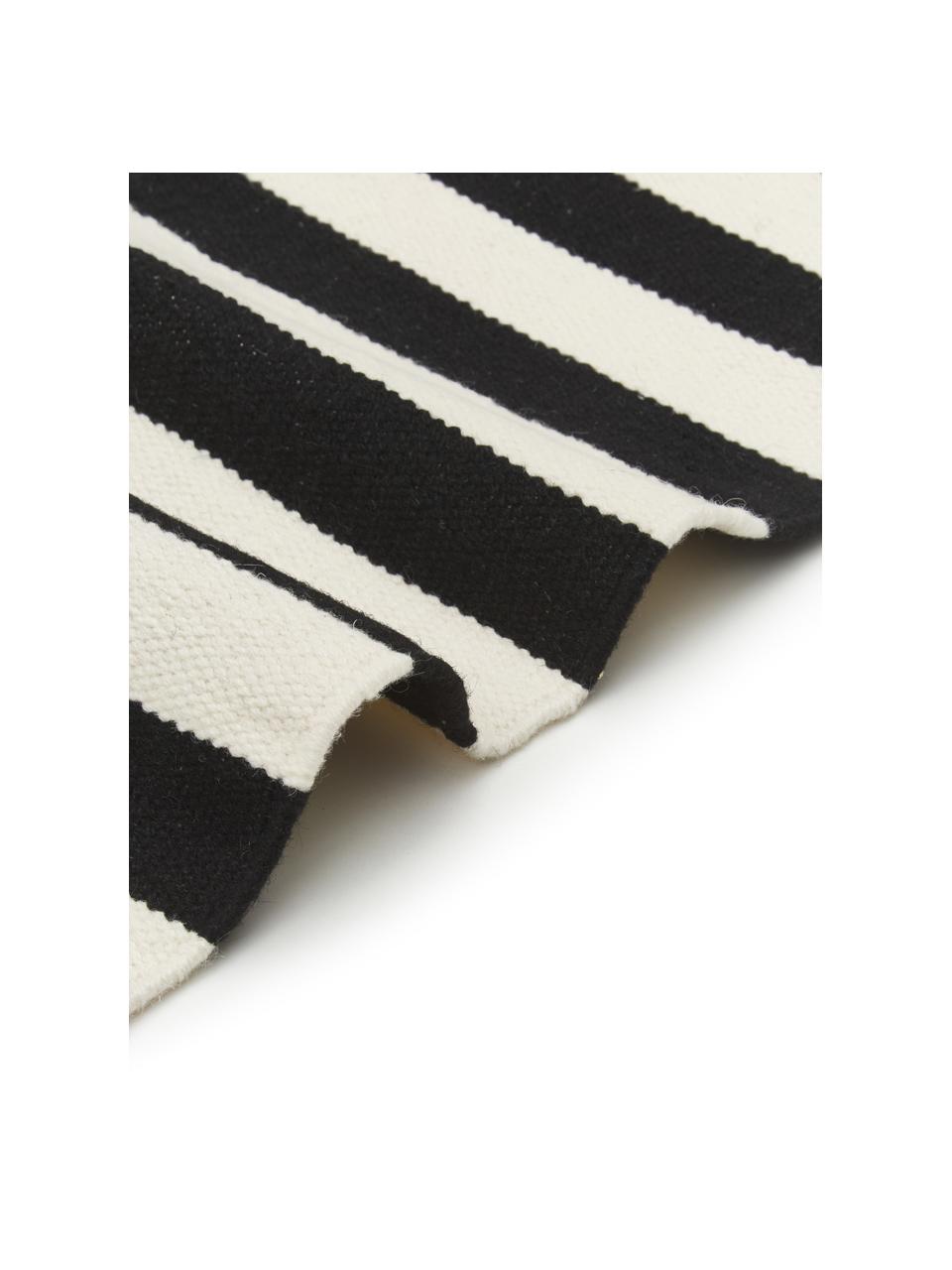 Ručně tkaný kelimový koberec s pruhy Donna, Černá & krémově bílá, pruhovaná, Š 160 cm, D 230 cm (velikost M)