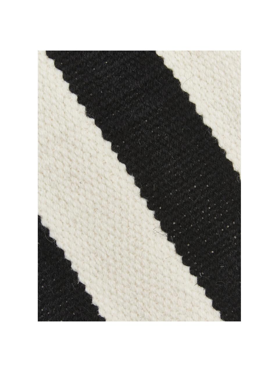 Alfombra kelim artesanal Donna, Parte superior: 80% lana, 20% nylon, Reverso: 100% algodón Las alfombra, Negro, blanco crema, An 160 x L 230 cm (Tamaño M)