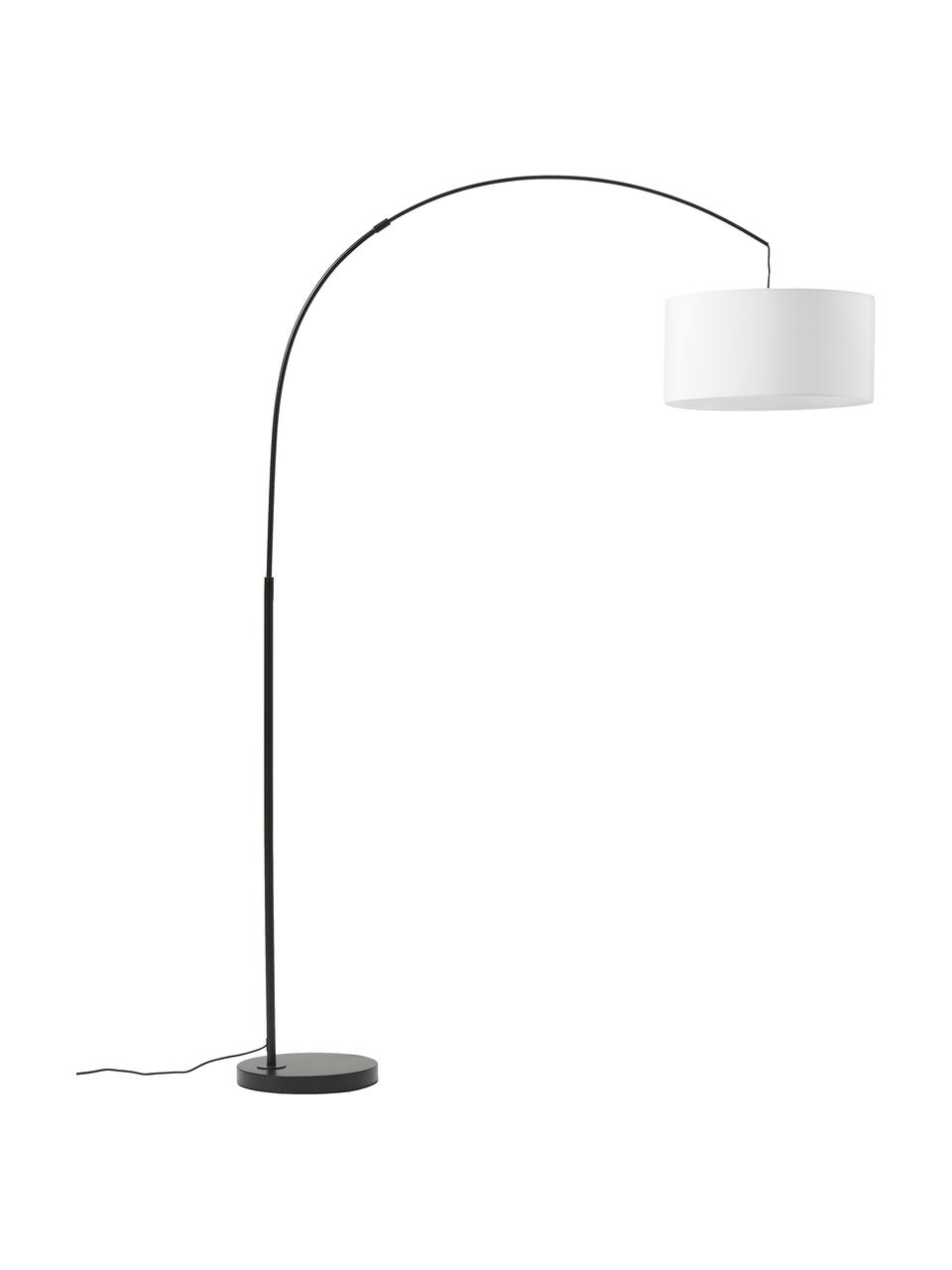 Lampada grande ad arco in bianco-nero Niels, Base della lampada: metallo spazzolato, Paralume: tessuto, Nero, bianco, Ø 50 x Alt. 218 cm
