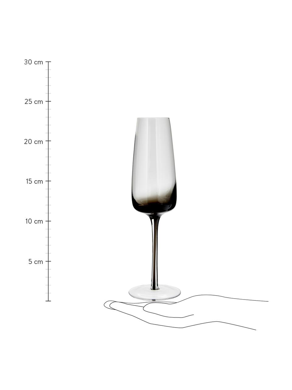 Kieliszek do szampana ze szkła dmuchanego Smoke, 4 szt., Szkło dmuchane, Transparentny, ciemny szary, Ø 7 x W 23 cm, 200 ml