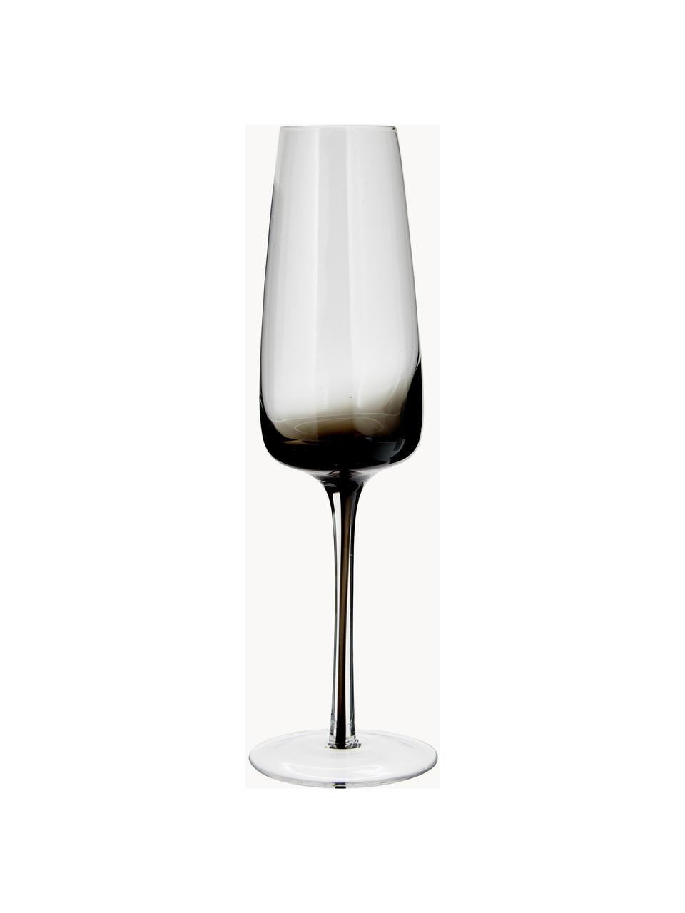 Copas flauta de champán de vidrio soplado artesanalmente Smoke, 4 uds., Vidrio soplado artesanalmente, Gris, transparente, Ø 7 x Al 23 cm, 200 ml
