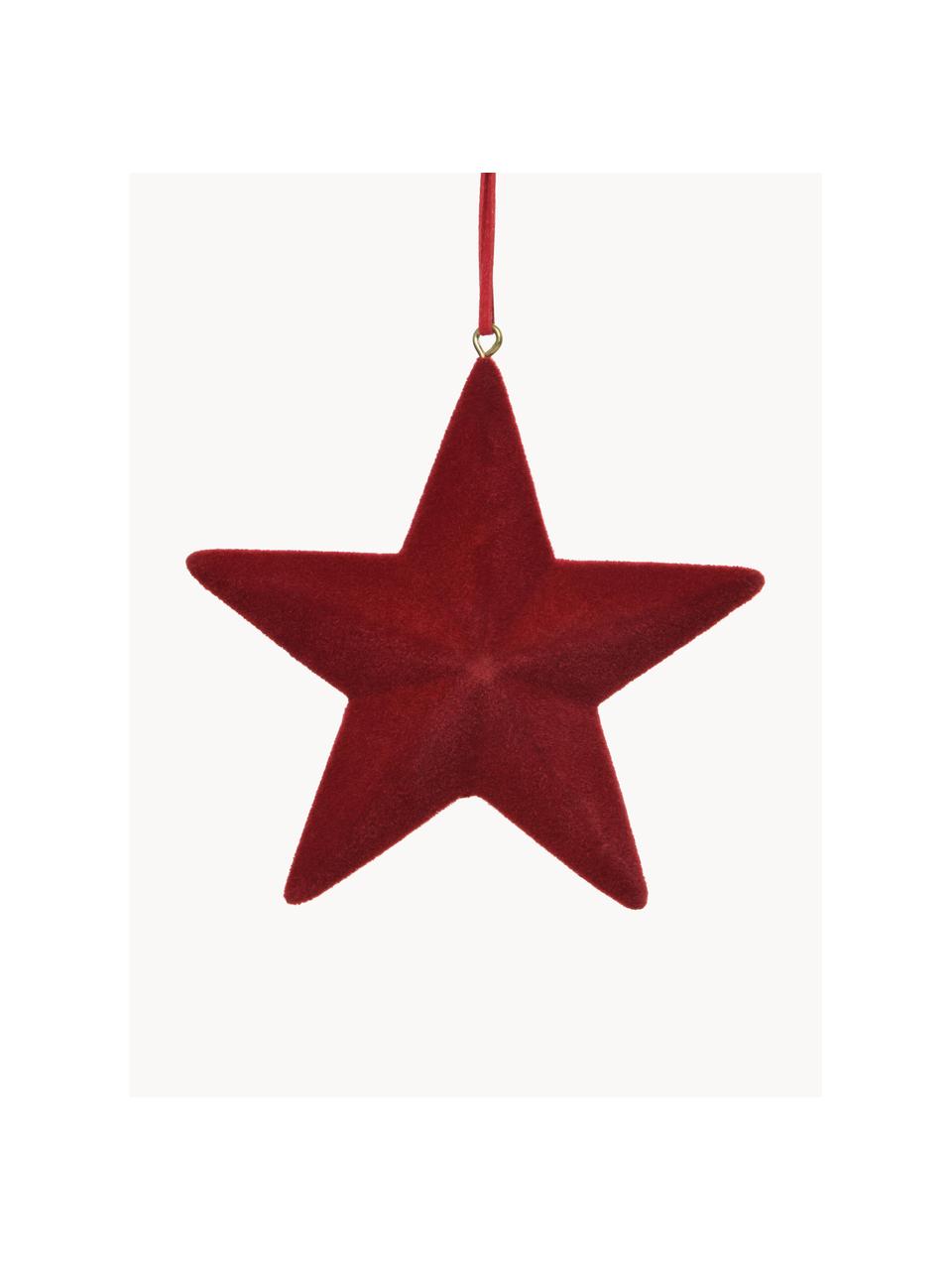 Étoiles de Noël à suspendre Reddy, Ø 12 cm, 4 pièces, Bois, velours, Rouge, larg. 12 x haut. 12 cm