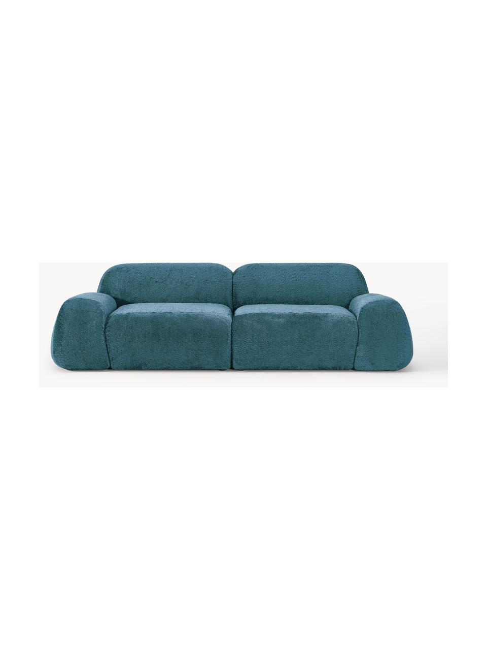 Modulares Sofa Wolke (3-Sitzer) aus Teddy-Bouclé, Bezug: Teddy-Bouclé (100 % Polye, Füße: Kunststoff Dieses Produkt, Teddy-Bouclé Petrol, B 256 x T 118 cm