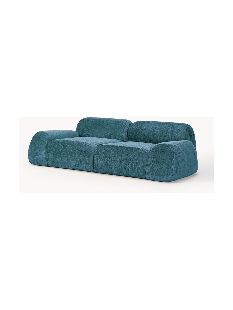 Modulares Sofa Wolke (3-Sitzer) aus Teddy-Bouclé, Bezug: Teddy-Bouclé (100 % Polye, Teddy-Bouclé Petrol, B 256 x T 118 cm