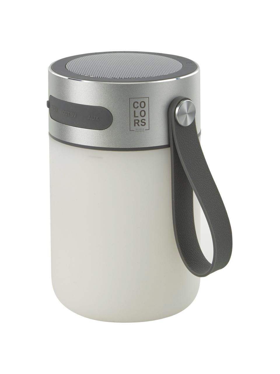 Mobile Dimmbare Tischlampe Sound Jar mit Lautsprecher, Lampenschirm: Kunststoff, Griff: Kunststoff, Silberfarben, Weiß, Ø 9 x H 14 cm