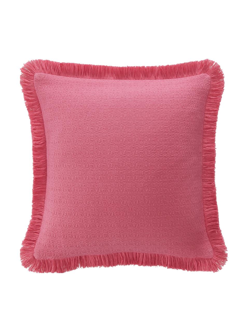 Kussenhoes Lorel in roze met decoratieve franjes, 100% katoen, Roze, B 40 x L 40 cm