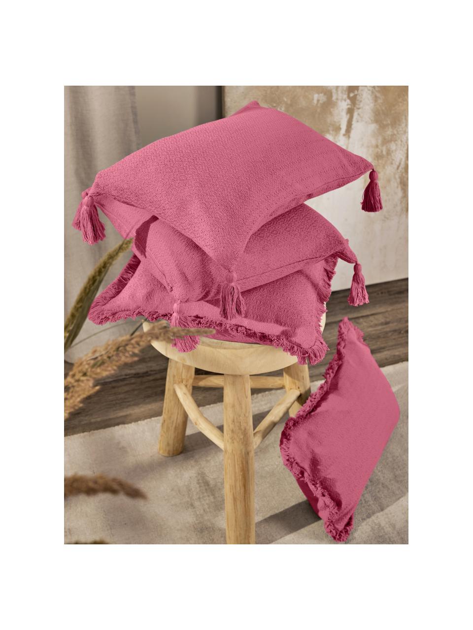 Kussenhoes Lorel in roze met decoratieve franjes, 100% katoen, Roze, B 40 x L 40 cm