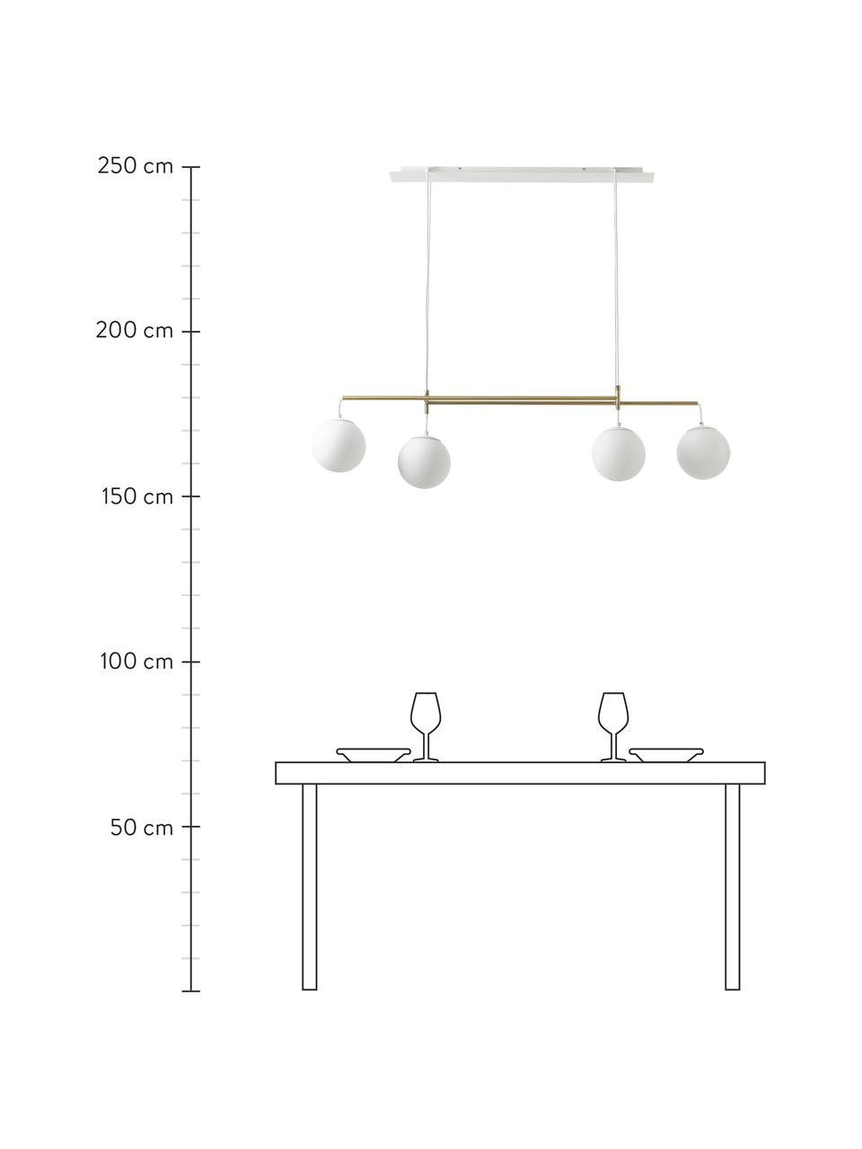 Grote hanglamp Flux, Lampenkap: opaalglas, Baldakijn: gepoedercoat metaal, Wit, goudkleurig, B 127 x H 150 cm