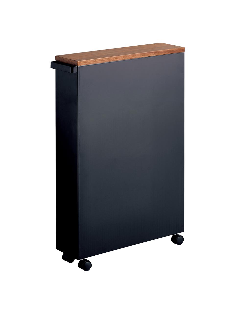 Étagère de salle de bain avec roulettes Tower, Noir, bois foncé, larg. 45 x haut. 68 cm
