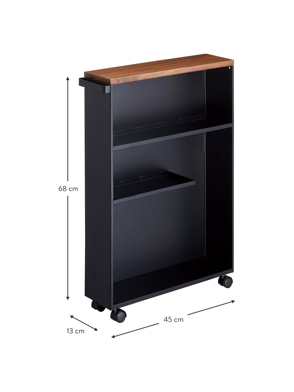 Étagère de salle de bain avec roulettes Tower, Noir, bois foncé, larg. 45 x haut. 68 cm