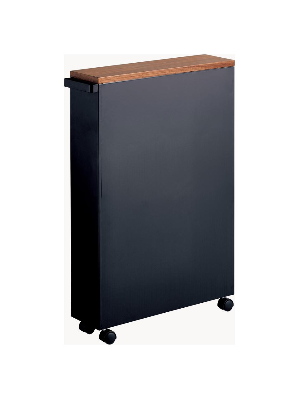 Estantería de baño con ruedas Tower, Estructura: acero con pintura en polv, Tablero: madera, Ruedas: plástico, Negro, madera oscura, An 45 x Al 68 cm